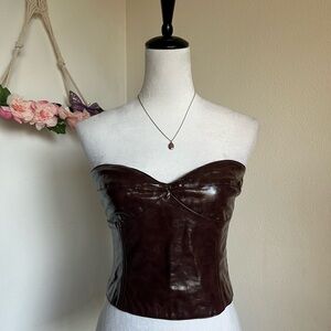 Forever 21 Dark Brown Strapless Leather Crop Top